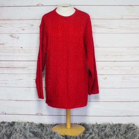 Vintage‎ Diane Von Furstenberg The Color Authority Red Crewneck Sweater Metallic - Picture 1 of 6